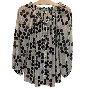 Pleione Womens Polka Dot Sheer Chiffon Blouse Black White Small